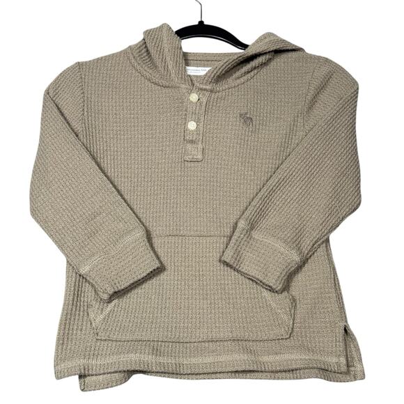Abercrombie Kids Tan Waffle Knit Hoodie Sweatshirt Size 5/6 Relaxed Fit - Picture 1 of 4